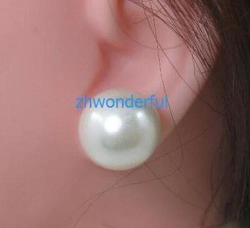 Gorgeous AAA+ 14-15mm natural south sea white baroque pearl earrings 14k Gold