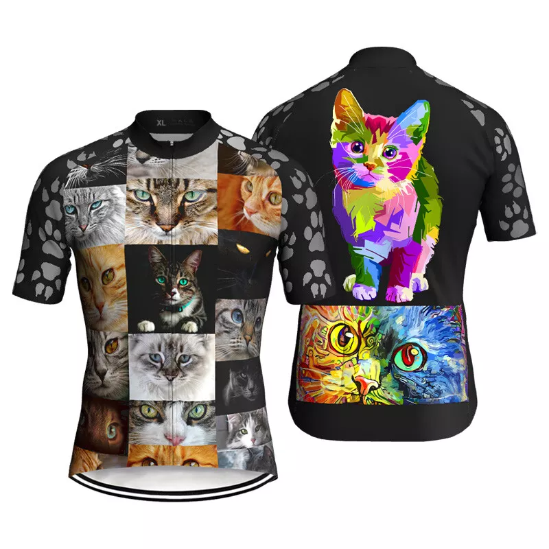 maillot ciclismo hombre Cycling Jersey sets White Cartoon Cat