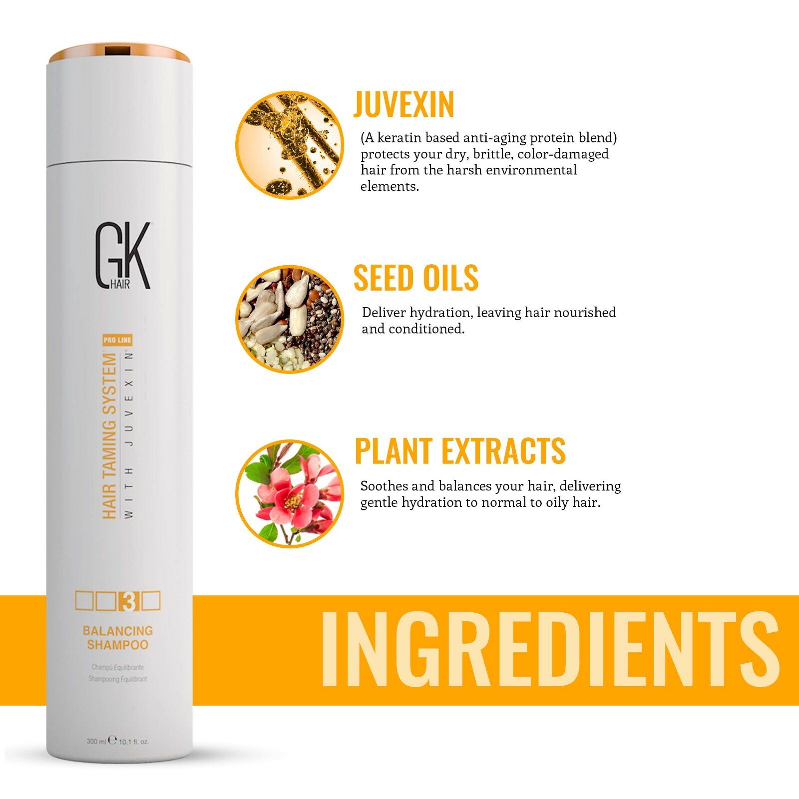 GK HAIR Sulfate Free Balancing Shampoo Hydration Formula For Oil Free 10.1 fl oz
