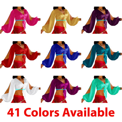 Satin Tie Top Belly Dance Wrap Choli Gypsy Haut Orientale Blouse Harem Bell Slit