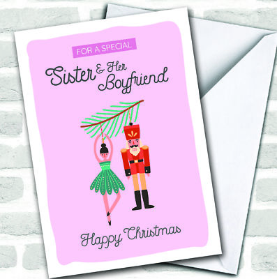 Schwester und ihr Freund Fee Nussknacker rosa personalisierte Weihnachtskarte