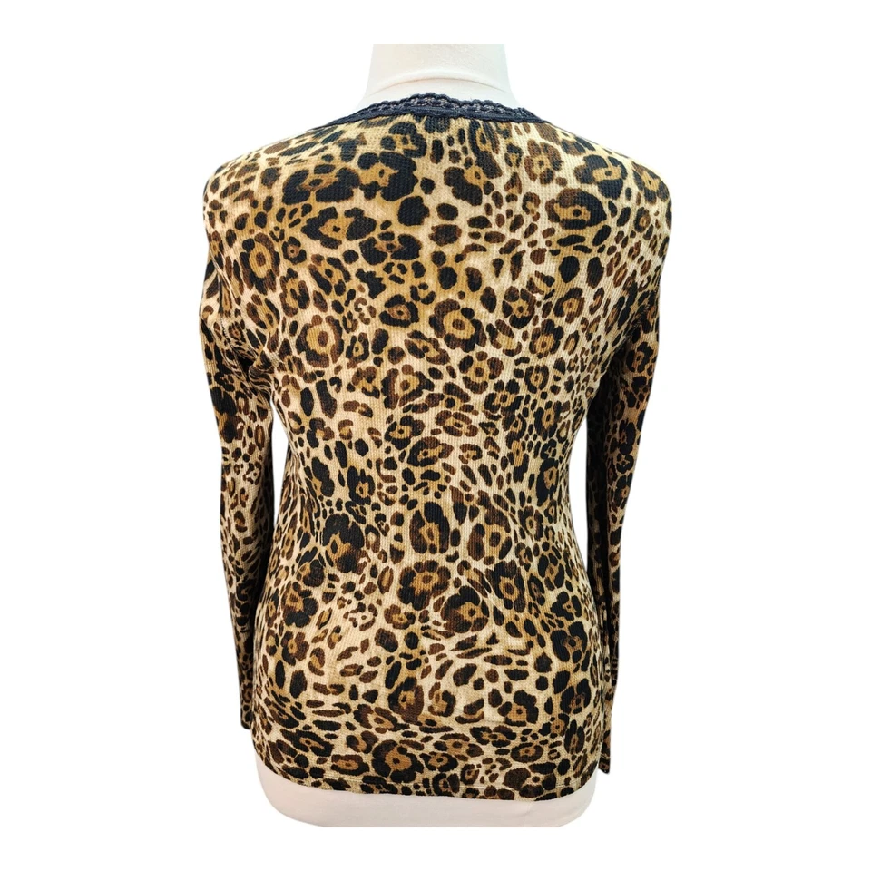 Jones New York Signature Petite LARGE Leopard Long Sleeve Lacey Waffled Thermal - Image 2 of 4