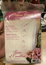 2 Pillowcases Stamped for Embroidery by Dimensions Hydrangeas NEW 73193 Sealed