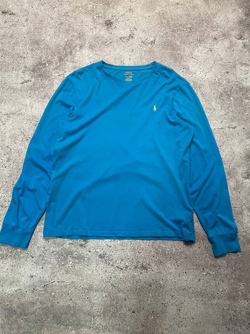 Polo Ralph Lauren Vintage Personalizzata Vestibilità Blu Manica Lunga T Shirt Giallo Pony Logo L