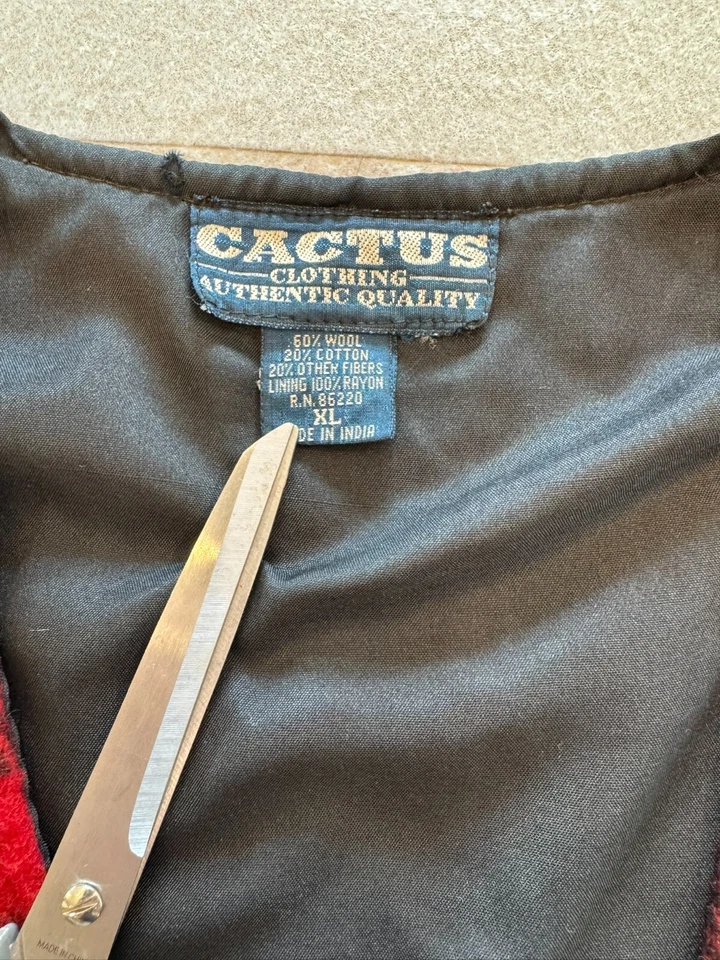 Винтажный кактус одежды жилет мужской XL Buffalo клетку шерсти Workwear Lumberjack - Изображение 2 из 4