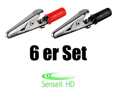 Sensell 6 Krokodilklemmen Bananenstecker mit Schraube Schwarz Rot Klemme 51 mm