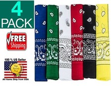 4 Pack Jumbo Paisley  Solid Color 100 Cotton Biker Sport Bandana 27" x 27"