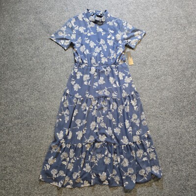 Lulus Dress Womens Size Medium Blue Floral Boho Prairie Maxi Tiered Sheer Lined