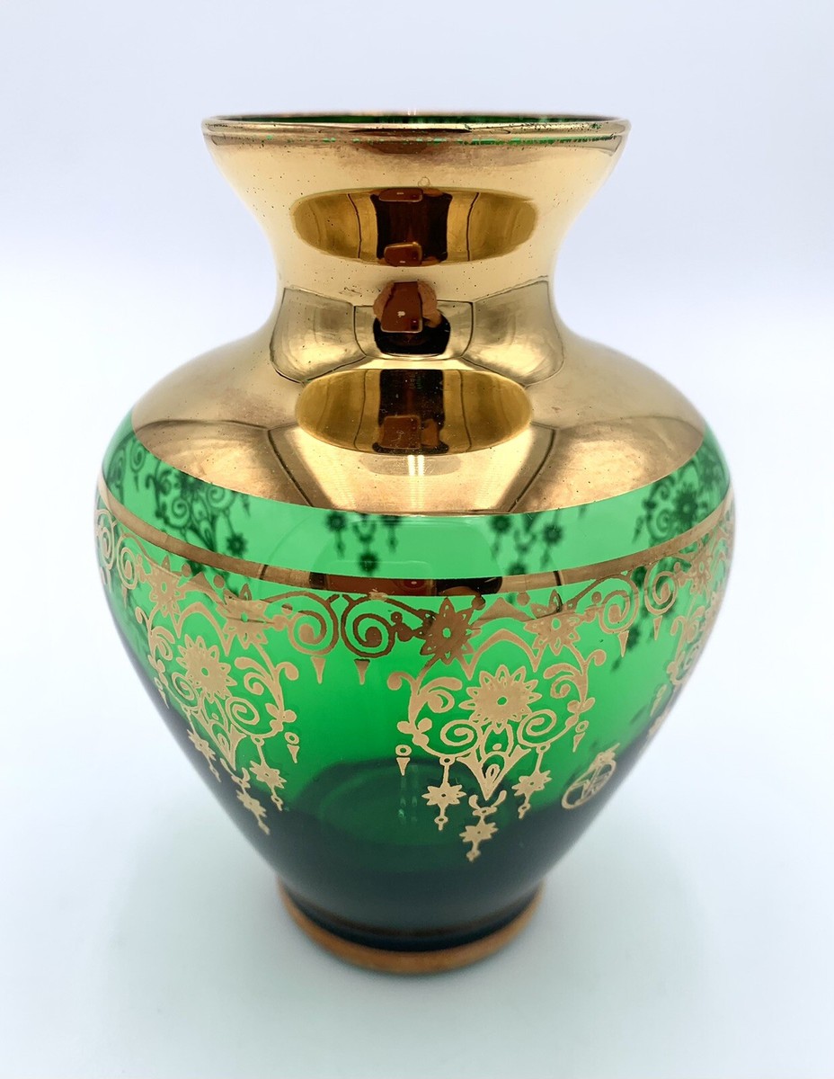 工芸品 Murano Glass Vase (Green & Yellow) Mid-Century Italian Vase in Green Yellow Murano Glass, 1960