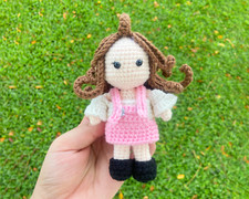 Customizable Crochet Doll, Pink Overal Doll, Personalized Amigurumi Crochet Doll