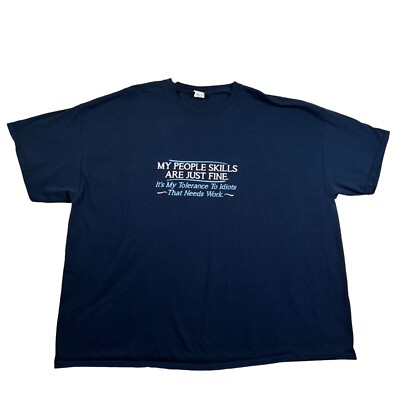 Gildan Shirt Men's S/S ''My People Skills Are...'' Crew Neck Cotton Tee Blue 4XL