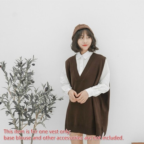 Women's V-neck Sweater Long Vest Knitted Jumper Waistcoat Tank Tops Solid Color - Picture 13 of 16