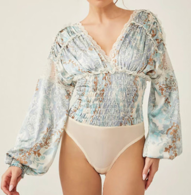 NEW FREE PEOPLE INTIMATELY ICE COMBO WORTH THE WAIT FLORAL LACE BODYSUIT TOP M