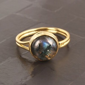 Authentic Faceted Cut Turquoise Yellow Gold Plated Adjustable Double Layer Band Rings