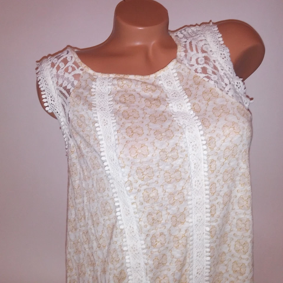 Camiseta sin mangas LC Lauren Conrad para mujer XS blanca crema crochet ribete encaje mangas boho Foto 3 de 4