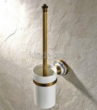 Antique Brass Wall Mounted Toilet Brush set With Ceramic Cup Holder Pba406