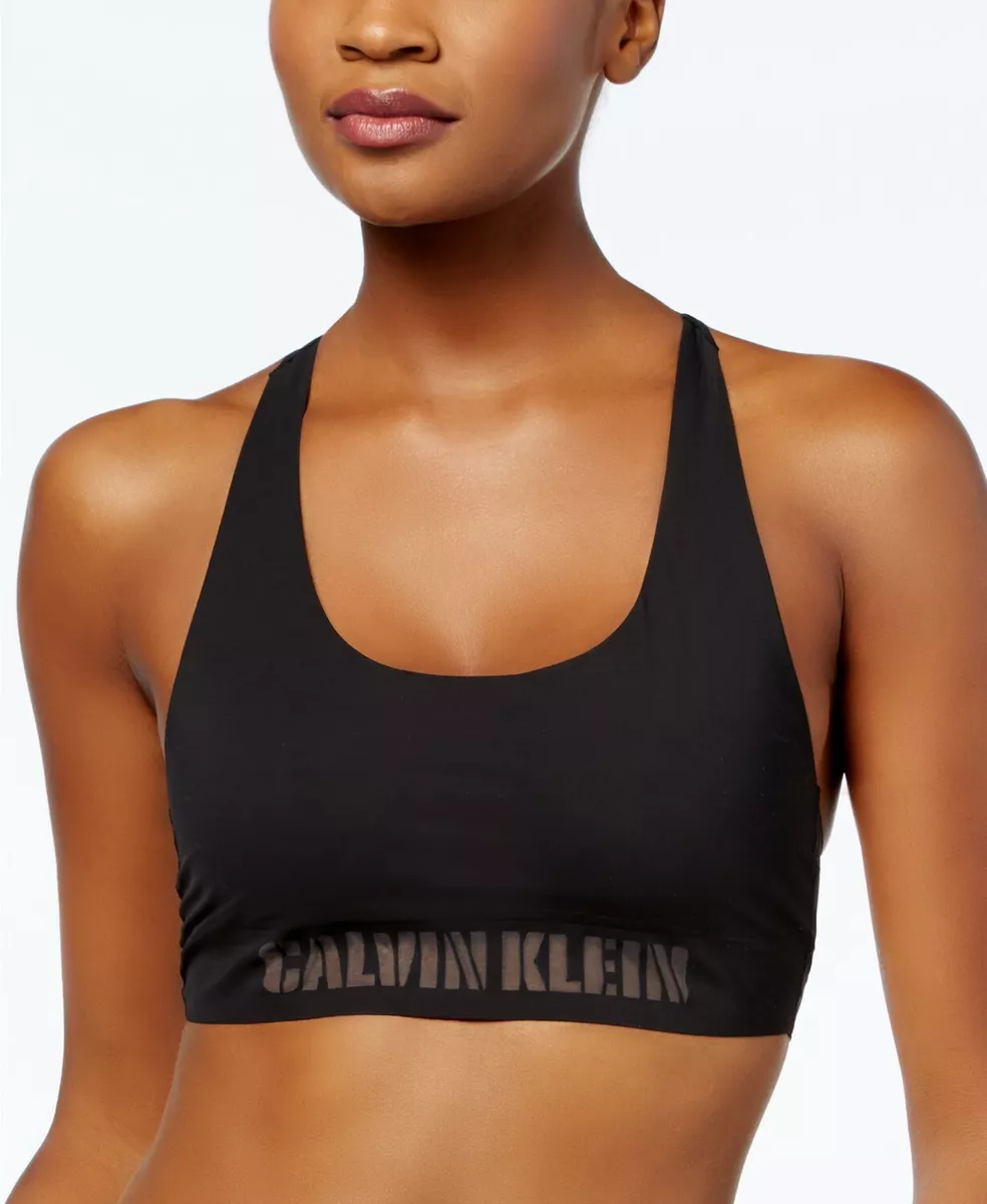 Calvin Klein Womens Zip Back Lazer-Logo Bralette Bra Black QF4195 Size Small  NWT