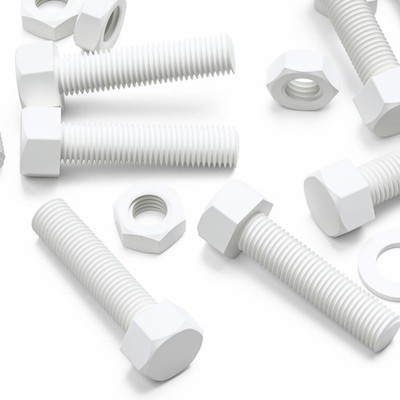 5x White PP Hex Head M16 x 65 mm Bolts Nuts Washers (5/8 x 2 9/16 in)
