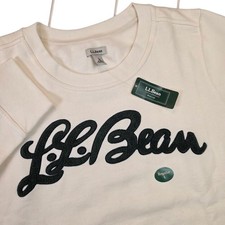 L.L.Bean Women's L Crewneck Sweatshirt Cream W/ Textured Green Script Logo NWT