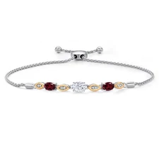 925 Silver and 10K Yellow Gold White Moissanite and Rhodolite Garnet and Lab