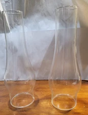 PAIR VINTAGE clear glass oil lamp chimneys/ hurricane