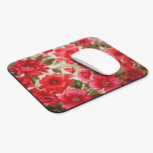 Rectangle Mouse Pad - Red Floral Pattern, Desk Accessory, Office Decor - Photo 4/5