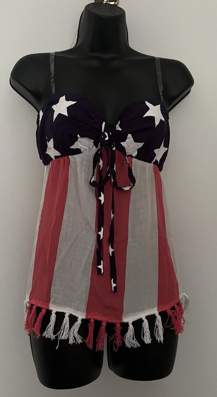 Strapless Stars & Stripes American Flag Top with Tassel-style Fringe
