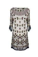 Teal Bohemian Paisley Floral Mini Dress Waist Tie Caftan Tunic Medium