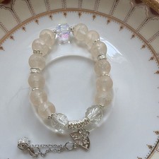 White Beaded Charm Bracelet, Silver-Tone Dang...
