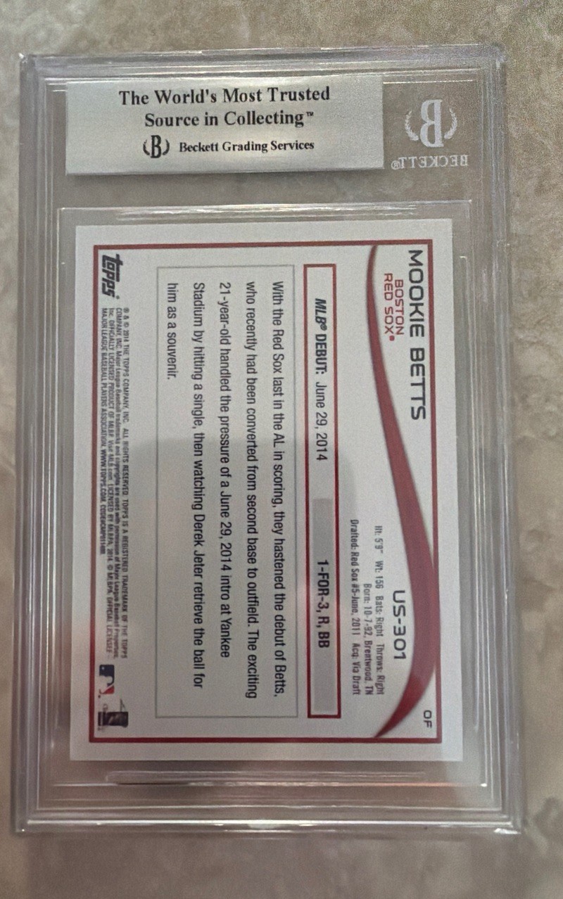 2014 Topps Update Rookie Debut Mookie Betts #US-301 BGS 9 MINT Rookie RC  view 2