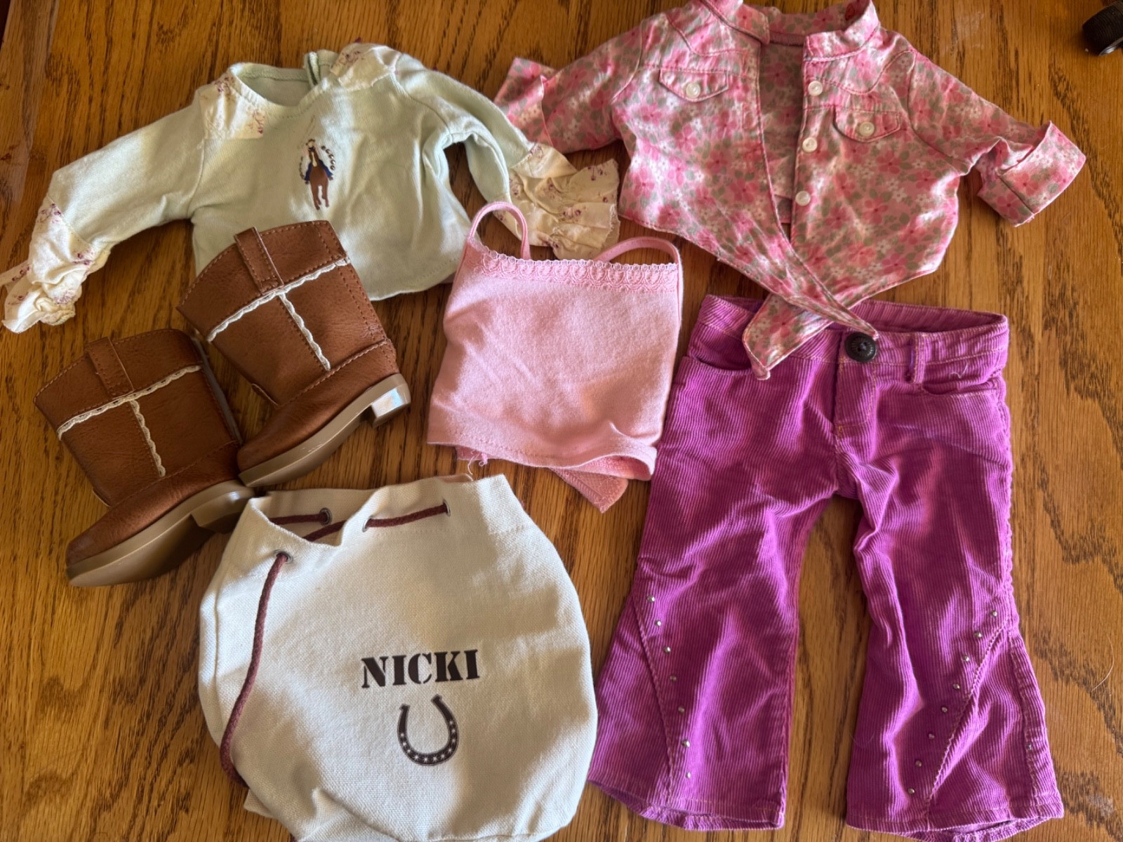Nicki Ranch Outfit Boots Shirt Pink Pants Duffle Bag