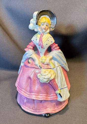 Antique Hand Painted Victorian Lady Pompadour Powder Jar Germany 14791 - Read