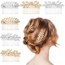 6 PCS Leaf Hair Side Combs Gold Rhinestone Hair Comb Clips with Teeth Wedding He