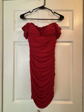 Windsor Red Ruched Off Shoulder Bodycon Mesh Dress Short Sleeve Size M