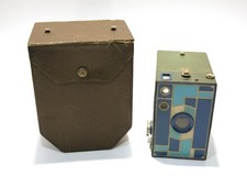 RARE BLUE Vintage Kodak Teague Beau Brownie No. 2A Art Deco Design w/ Case