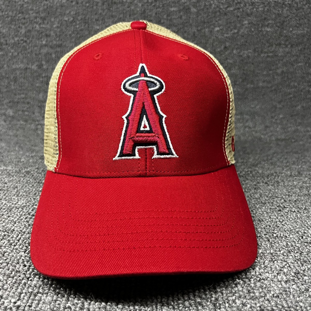 Los Angeles Angels '47 Brand Trucker Hat Snapback Red Tan Mesh MLB Cap OSFA