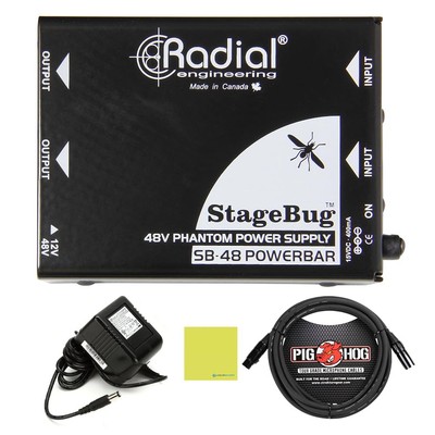 Radial Engineering StageBug SB-48 Phantom Power Supply Bundle w/Pig Hog PHM10...