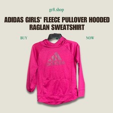 ADIDAS Girls Fleece Pullover Hooded Raglan Sweatshirt L/G Pink