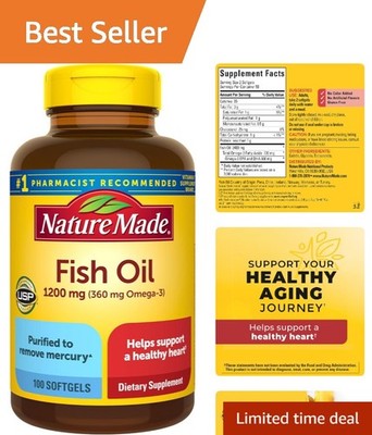 Heart Health Support - Mercury Purified Omega 3 Fish Oil 1200mg, 100 Softgels
