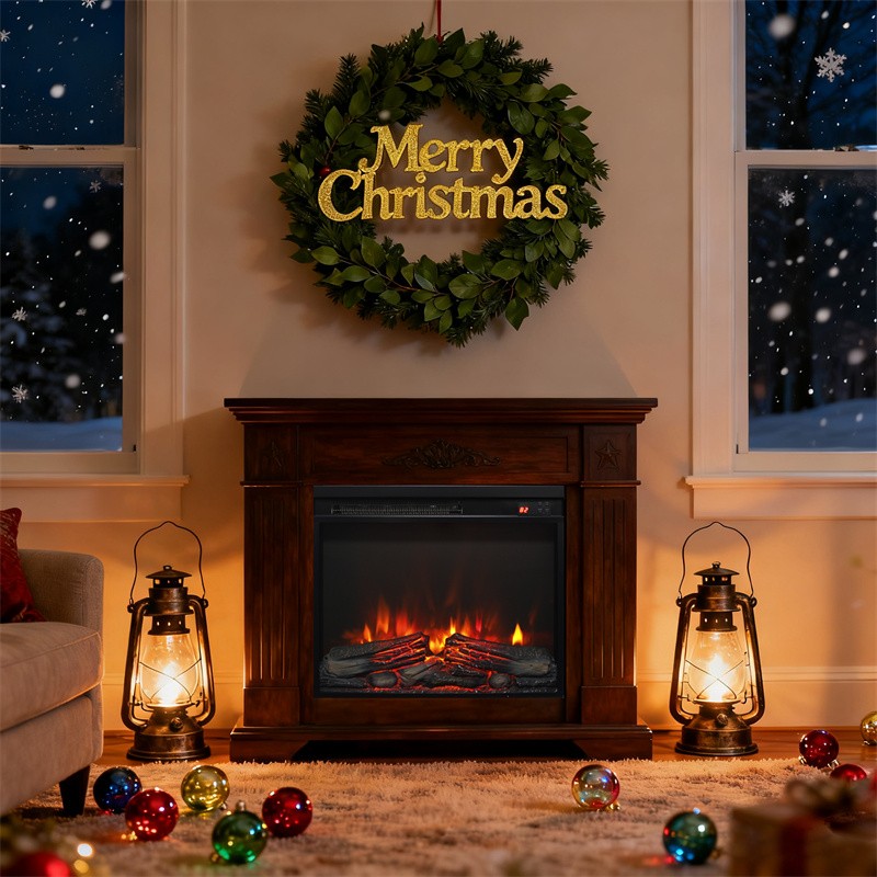 23 inch Electric Fireplace Insert,Ultra Thin Heater w/Log Set & Realistic Flame