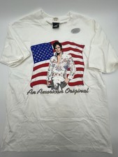 Vintage Elvis Shirt Mens Large White Diamond Dust Rock Tee 90s Single Stitch