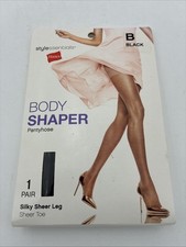 Hanes Stylessentials Body Shaper Pantyhose Black Sheer Legs Toes Size B