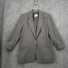 VINTAGE Sag Harbor 90s Blazer Womens 14 Gray One Button Pure New Wool Jacket