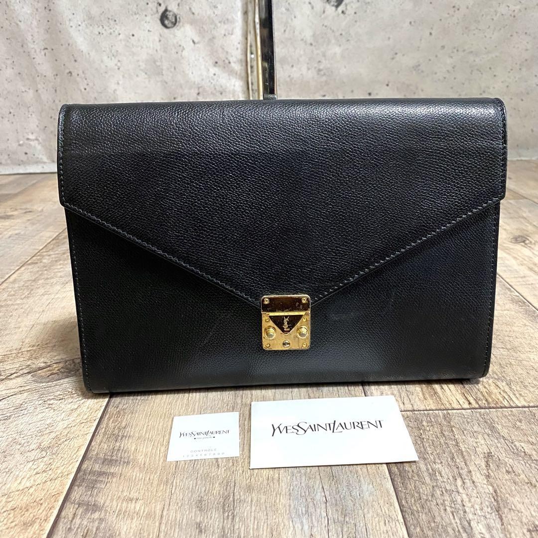 Borsa pochette originale Yves Saint Laurent Ysl hardware oro business nera