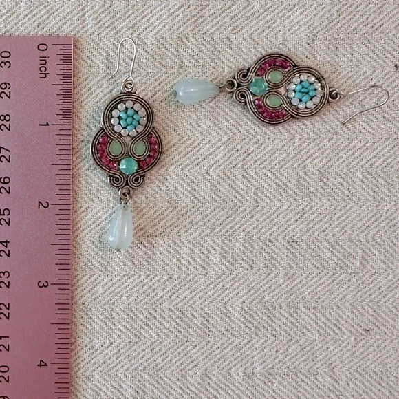 Juego de 3 Pendientes Colección Estilo Bohemio Oro Verde, Rosa y Pulido Paquete Foto 4 de 4