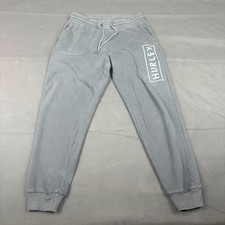 Hurley Sweatpants Mens Medium Gray Fleece Jogger Pants Elastic Waist Logo
