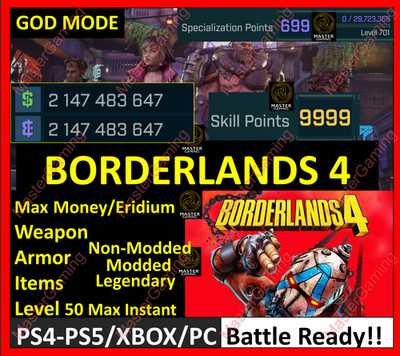 Borderlands 4 WEAPONS & GEAR, ITEMS, ARMOR,MONEY  GODMODE  PC-PS/XBOX LEVEL MAX