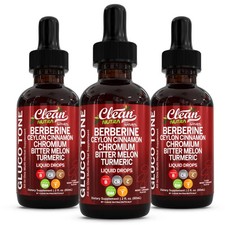 Clean Nutra Gluco Tone Liquid Drops 3 Pack  Berberine Cinnamon Chromium