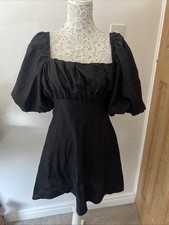 ASOS Size 16 Petite Black Dress Balloon Sleeves Short Fit N Flare Square Neck 