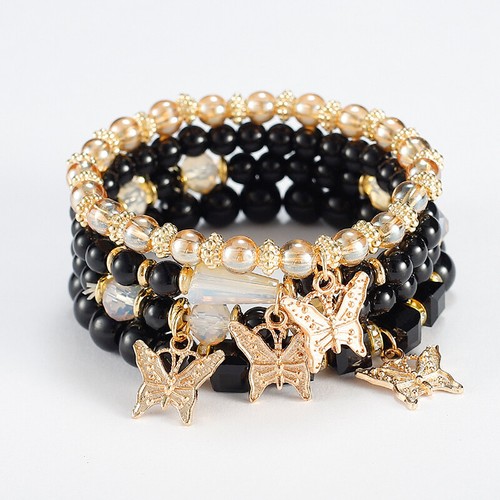 Bracciale 4pz Boho Estate Spiaggia Donna Ragazza Gioielli Farfalla Vetro Perline Regalo - Foto 8 di 15